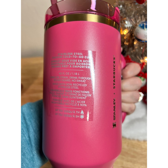 Stanley + Starbucks Holiday Winter 2024 Berry Pink Glitter & Gold Tumbler, 40 oz - Picture 4 of 7